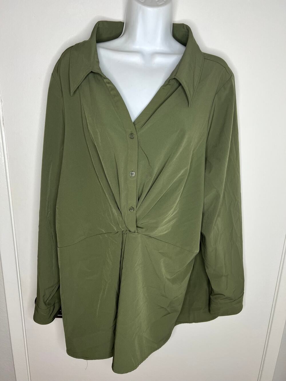 Lane Bryant Women's Long Sleeve Twist Waist Peplum Blouse Green ~ Size 22